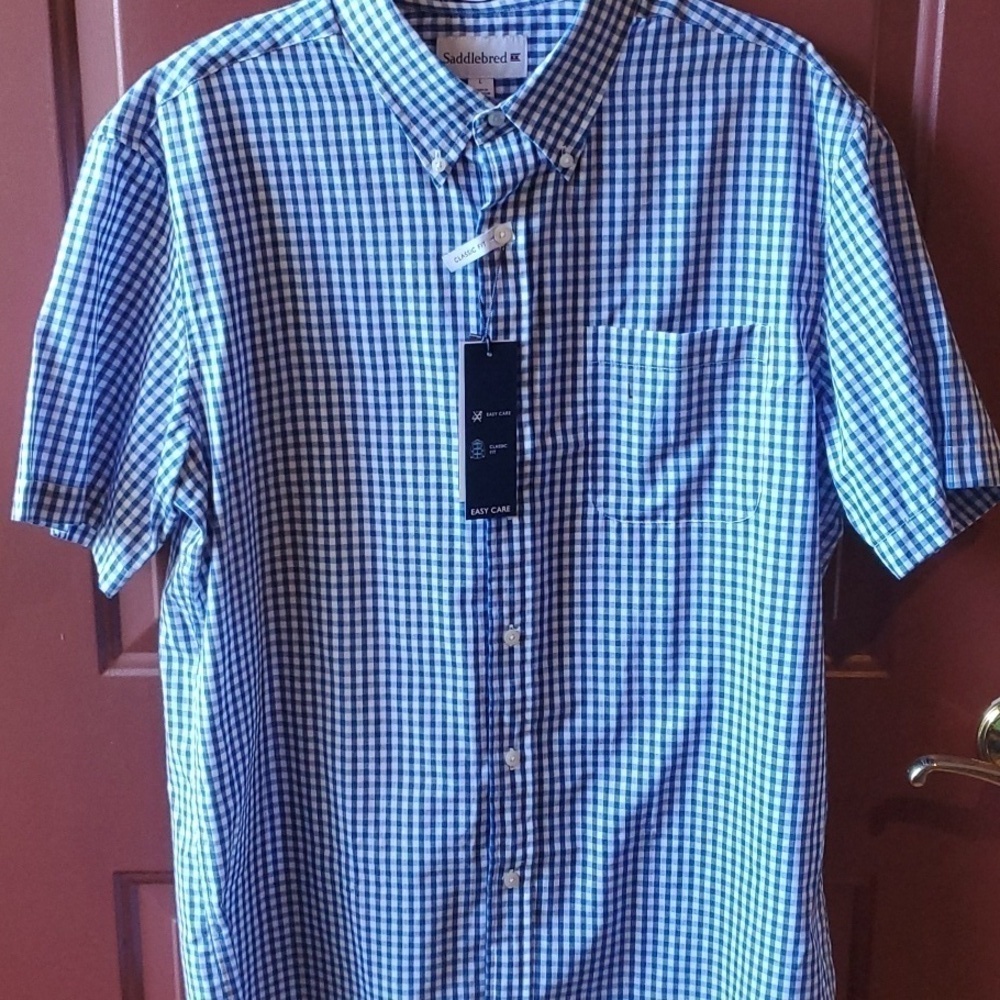 Saddlebred NWT easy care SS blue check button down shirt large classic fit
